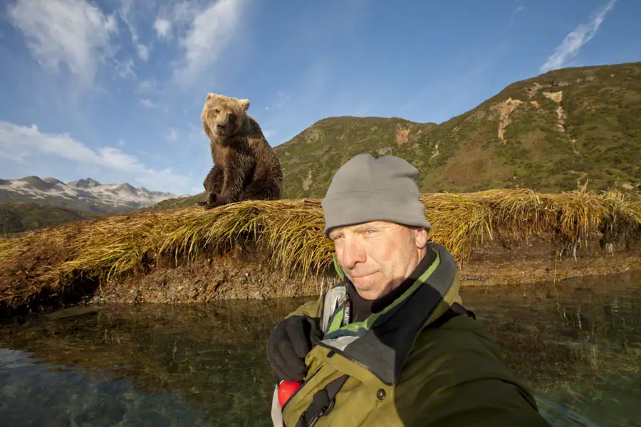 Photographer and Brown Bear, Katmai National Park, Alaska