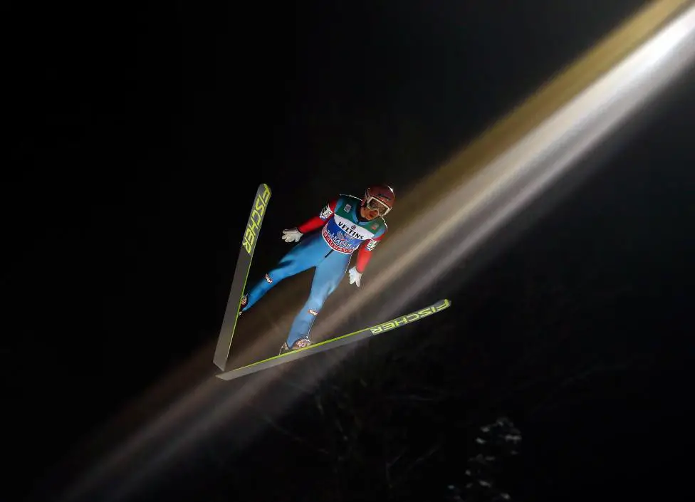 Kraft from Austria soars through the air during the first round for the final jumping of the 63rd four-hills Ski jumping tournament in Bischofshofen