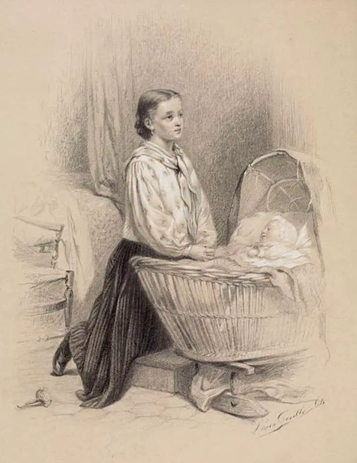 463px-leon-emile_caille_-_young_woman_praying_beside_babys_cradle_-_walters_371402-850x1101-2